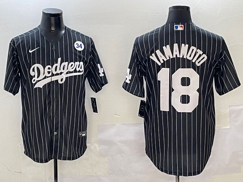 Men Los Angeles Dodgers 18 Yamamoto Black Stripe Jointly Name 2025 Nike MLB Jersey style 7